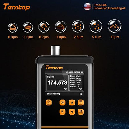 Temtop PMD331 Professional Particle Counter, 7-Channel Handheld Laser Dust Monitor (0.3-10μm), ISO 21501-4 Certified for Cleanroom, Laboratory & HVAC, 2M+ Data Logger with RS485 Modbus