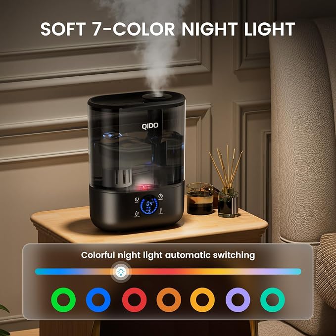 COMHOMA Humidifiers for Bedroom, 5L Top Fill for Large Room, 36H Runtime, 28 dB Quiet Cool Mist Air Humidifier for Baby Nursery, Plants, Indoor, APP/7-color Nightlight, Easy to Clean & Fill, Black