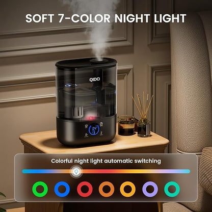 COMHOMA Humidifiers for Bedroom, 5L Top Fill for Large Room, 36H Runtime, 28 dB Quiet Cool Mist Air Humidifier for Baby Nursery, Plants, Indoor, APP/7-color Nightlight, Easy to Clean & Fill, Black