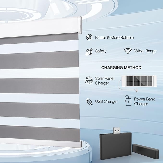 Zebra Motorized Blinds with Remote, SolarPowered Shades, Dual Layer Blackout, Custom Size SmartElectric Blinds