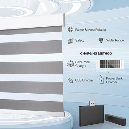 Zebra Motorized Blinds with Remote, SolarPowered Shades, Dual Layer Blackout, Custom Size SmartElectric Blinds