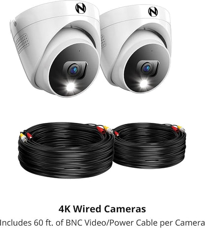 Night Owl Add On Wired 4K HD Indoor/Outdoor Deterrence Dome Cameras with 2-Way Audio (2 Pack)