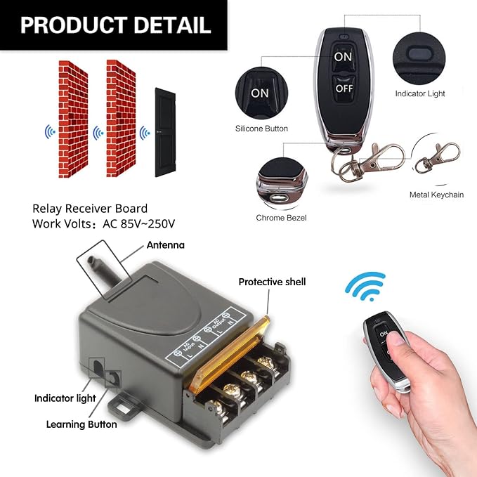 DieseRC 433Mhz Wireless Remote Control Radio Control Switch AC 110V 220V 240V 30A Relay Receiver with 3 Transmitters for Light Water Pump Household Appliances Farm Irrigation and Electrical Equipment