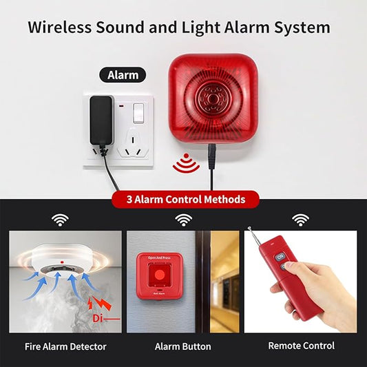 3 Pack Wireless RF 433MHz Fire Alarm Panel, Manual Fire Bell, Wireless Sound Light Alarm Security System, Smart Alert Remote Control (US Plug)