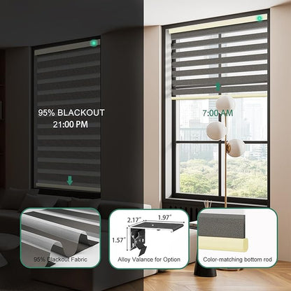 Motorized Zebra Blinds with Remote [Dual Layer + Light Filtering] 95% Blackout Smart Shades for Indoor Windows, Alexa Google and HomeKit Compatible, Customized Size, Equinox Drift