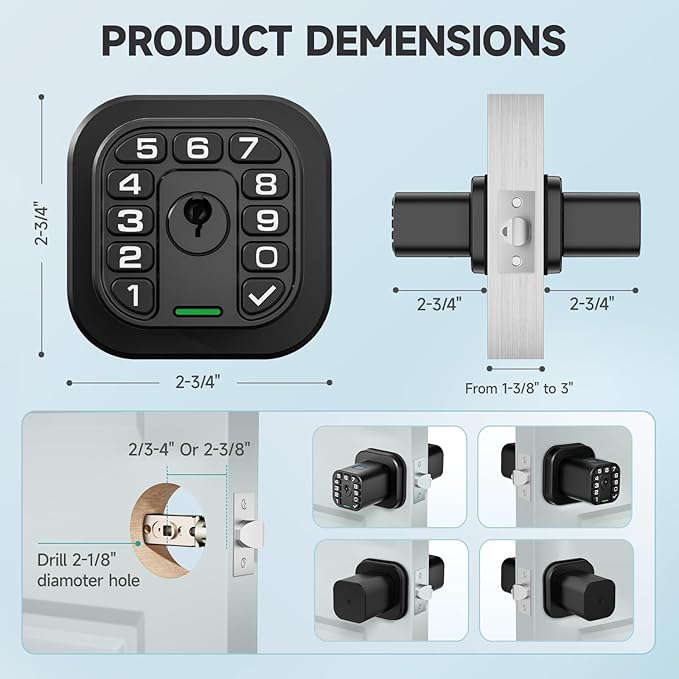 Richelock Fingerprint Door knob, Smart Biometric Door Lock with Keypad, Keyless Entry Code Door Knob, Waterproof & Weatherproof , Auto Lock ,Voice Navigation, For Bedroom, Gate,Office