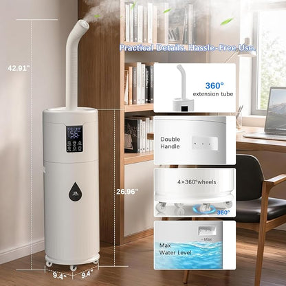 Humidifiers for Large Room Home Bedroom 2000 sq.ft. 17L/4.5Gal Large Humidifier with Extension Tube & 4 Speed Mist,Top Fill Wholehouse Humidifier with 360°Nozzle for Plant Office Commercial Greenhouse