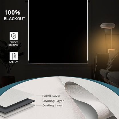 Motorized Roller Shade, 100% Blackout Smart Window Blinds Work with Homekit, Alexa, Google Home, Remote Control, Electric Blinds with USB/Solar Pannel Charging, Gentle White