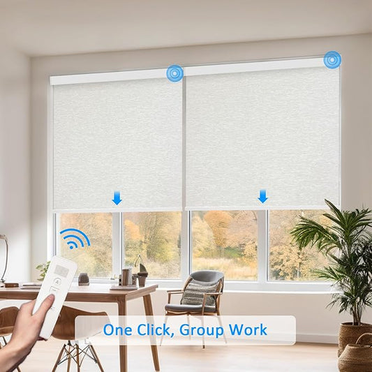 Motorized Blinds with Remote Cordless Automatic Motorized Shades Custom Blinds for Windows Smart Curtains Compatible with Alexa Google Home(Blackout Jacquard Beige,W68 x H72in)