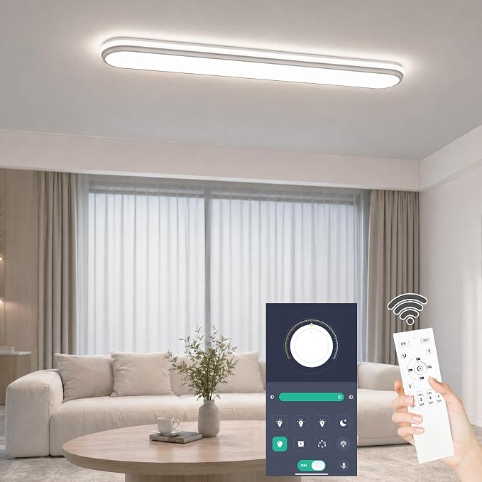 4Ft Smart Modern LED Ceiling Lights,65W Modern High Brightness Linear Flush Mount Light Fixture,48" Dimmable Led Ceiling Lamp with Remote Control for Kitchen Bedroom Living Room Hallway