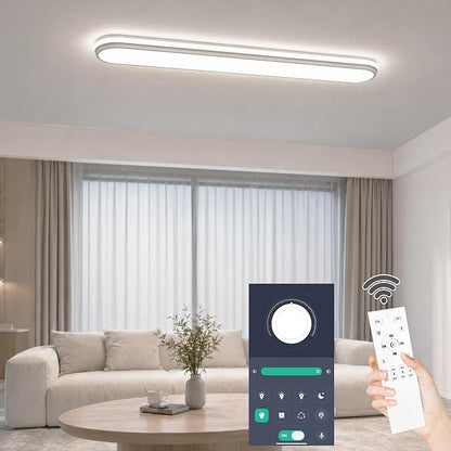 4Ft Smart Modern LED Ceiling Lights,65W Modern High Brightness Linear Flush Mount Light Fixture,48" Dimmable Led Ceiling Lamp with Remote Control for Kitchen Bedroom Living Room Hallway