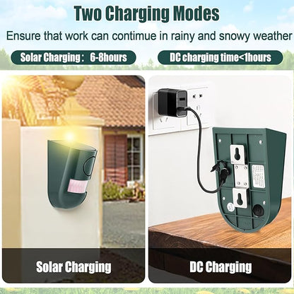 Qualirey Solar Sound and Light Alarm Motion Sensor 129db Outdoor Security Siren Waterproof Activated Detector Driveway Alarm 6 LEDs Flash Warning Deterrent Strobe System for Home, Farm(Green,2 Pack)
