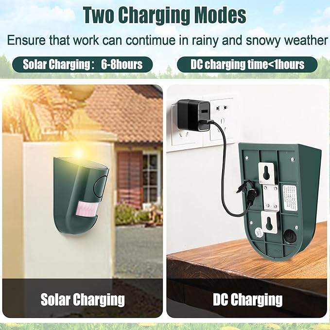 Qualirey Solar Sound and Light Alarm Motion Sensor 129db Outdoor Security Siren Waterproof Activated Detector Driveway Alarm 6 LEDs Flash Warning Deterrent Strobe System for Home, Farm(Green,6 Pack)