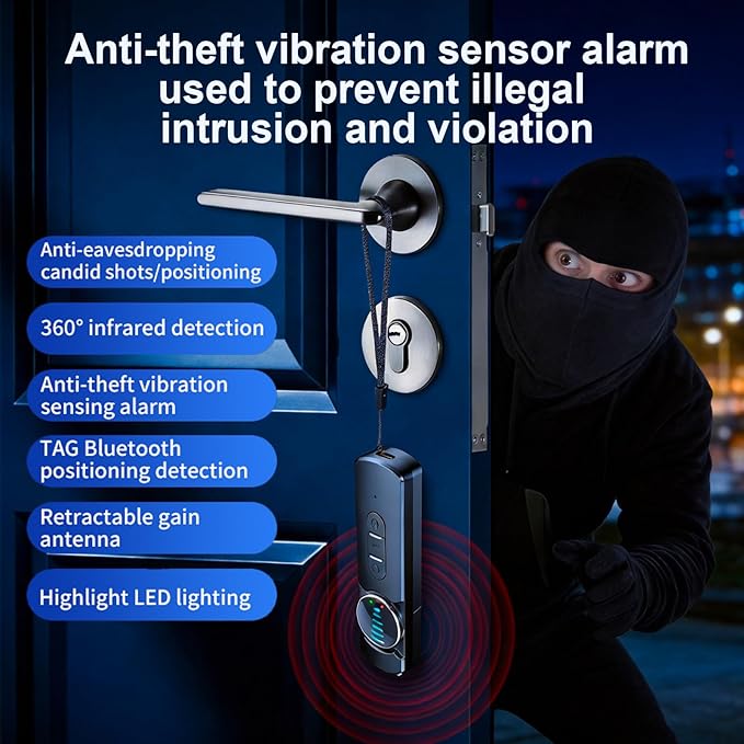 Hidden Camera Detector, AI Anti Spy Bug Detector with RF Signal Scanner, WiFi Finder, GPS Tracker Detector, Listening Device Finder, 6-in-1 Portable for Travel Hotel Bathroom Car Office (Black)