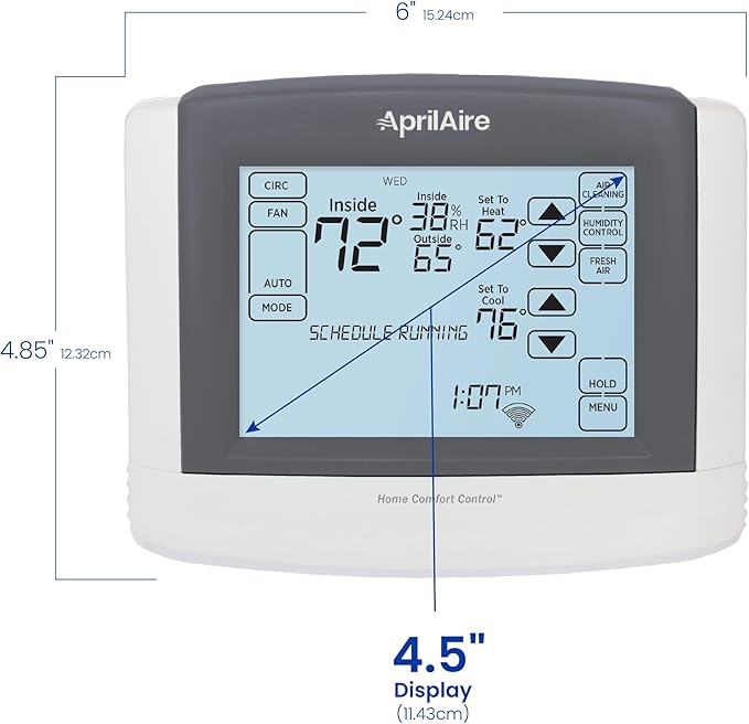 AprilAire 8910W Wi-Fi Programmable Touchscreen Thermostat with IAQ Control; Amazon Alexa and Google Assistant Compatible