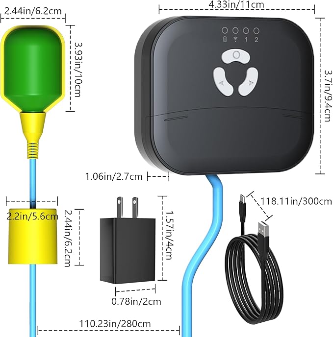 Smart WiFi High Sump Pump Alarm, Built-in Backup Battery, Float Switch Water Level Alarm, Free App Notifications, 90dB Siren, IP44 Splash-Proof, for Basement, Septic Tank, Sump Pit