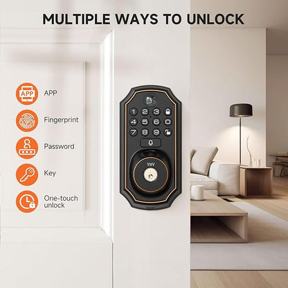 YHV Keyless Entry Door Lock with Camera Fingerprint Smart Door Lock with App Remote Control, Wi-Fi Connected Electronic Keypad Code Deadbolt Auto Unlock for Front Door