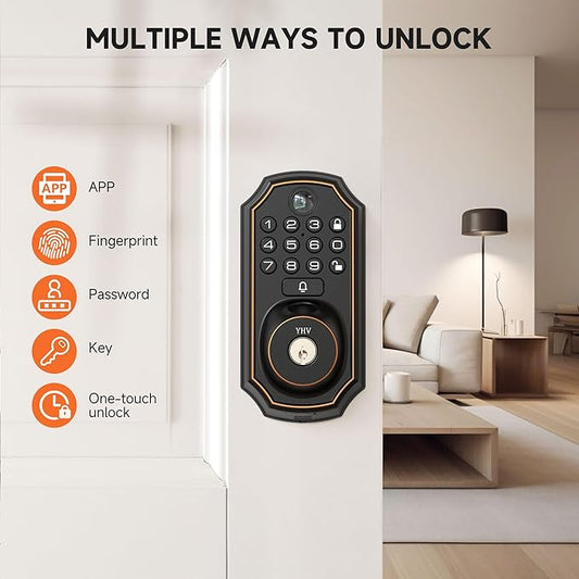 YHV Keyless Entry Door Lock with Camera Fingerprint Smart Door Lock with App Remote Control, Wi-Fi Connected Electronic Keypad Code Deadbolt Auto Unlock for Front Door