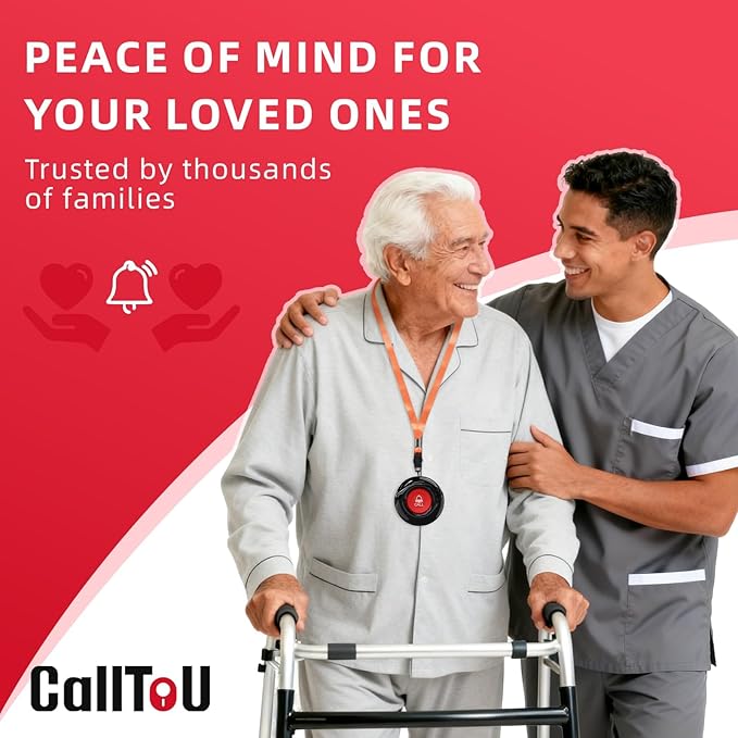 CallToU Caregiver Pager Wireless Call Bell Alert Button for Seniors/Elderly/Patients 3 Plugin Receiver 2 Waterproof Transmitter