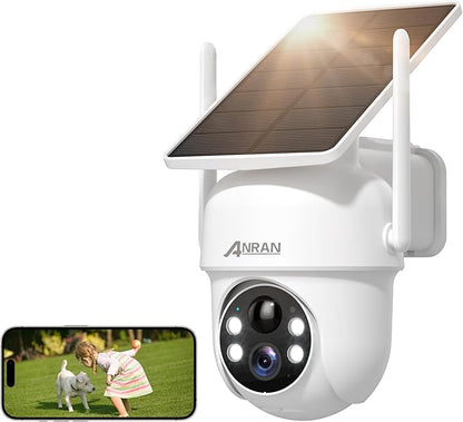 ANRAN Solar Security Cameras Wireless Outdoor,2K Cameras for Home Security with Fixed Solar Panel, 360° PTZ for Home Surveillance,2.4G WiFi, PIR Human Detection, 3MP Color Night Vision, 2-Way Talk