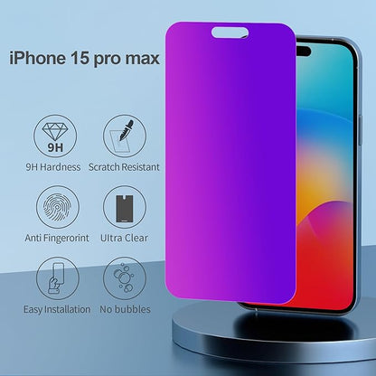 PDDKISS Compatible for iPhone 15 Pro Max Privacy Screen Protector Tempered Glass 6.7 Inch, Purple Gradient Anti Spy Anti Blue Light HD Easy Installation