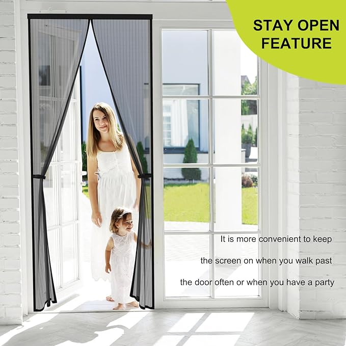Iduontis Magnetic Screen Door - Fits Door Opening 36 x 82 in, Actual Screen Size 38"x83", Hands Free Mesh Partition,Heavy Duty Curtain Keeps Bugs Out, Frame Hook & Loop, Pet and Kid Friendly