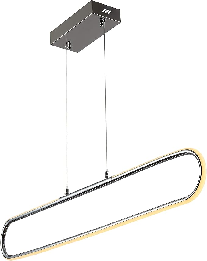 JONATHAN Y Ned 39" Integrated LED Linear Pendant Dimmable Metal, Chrome | Modern Adjustable Height Chandelier, Kitchen Island Light, 3000K, 1690 Lumens, ETL Listed, Clear Cord, Minimalist Decor