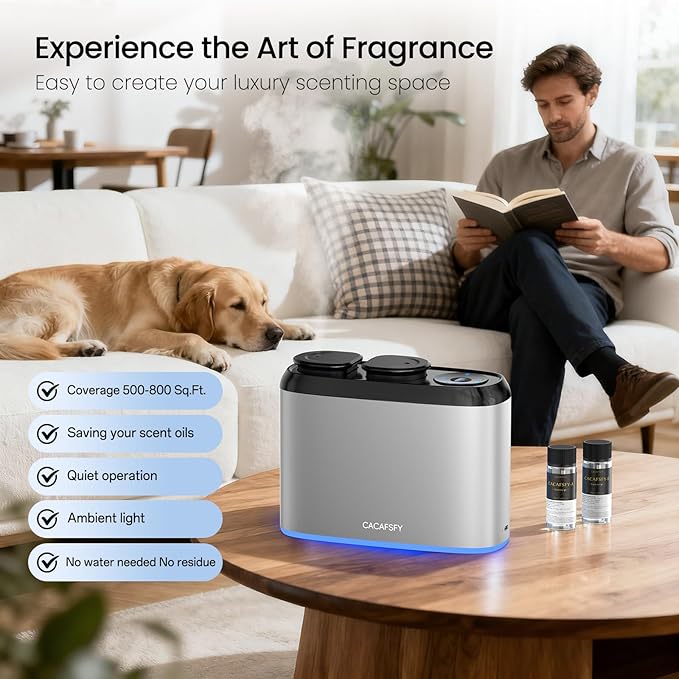 Waterless Scent Diffuser,Hotel Scent Oils Included-Whole House Air Freshener-Scent Diffusers for Home,Office,Essential Oil Diffuser Large Room,Smart, Cold-Air Tech,App Control (Luxury SL)