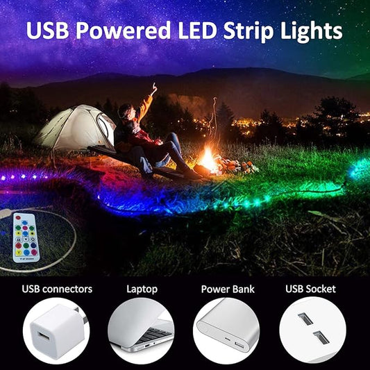 USB Powered LED Strip Light TV Backlight 16.4FT/5M RGB Led Lights Waterproof USB Lights Strip with RF Remote TV/PC Background Bias Lighting Cuttable Strip Lights for Indoor DIY Decoration