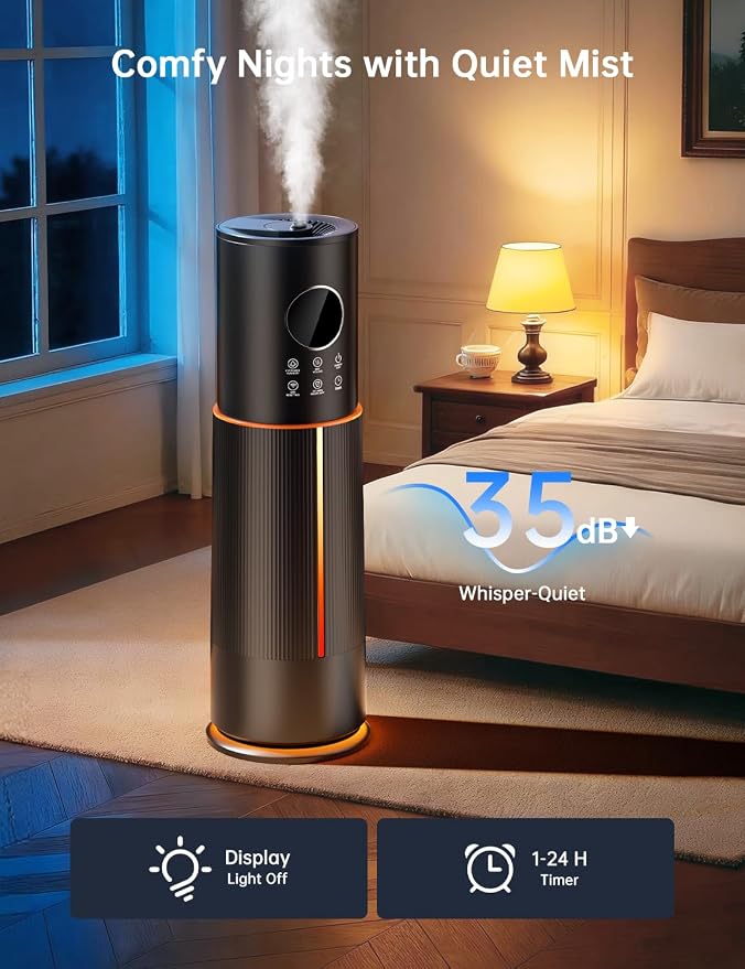 10L/2.64 Gal Humidifier for Large Room 600ft² 60H Runtime 24H Timer Auto Mode APP & Remote Control Top Fill Diffuser Aromatherapy 7 Color Lights Cool Mist Humidifier for Bedroom Home Office Plant