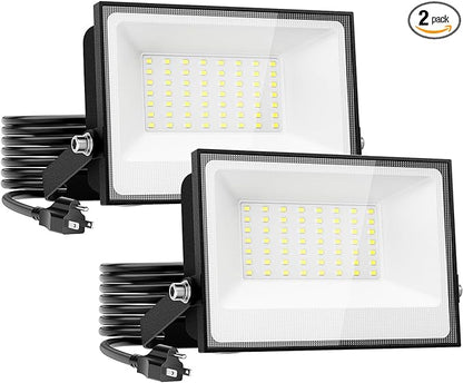 Onforu 40W Flood Lights Outdoor,4000lm Bright LED Work Light with Plug,Daylight White LED Flood Lighting, IP66 Waterproof Security Yard Lights for Garage Stadium 2 Pack