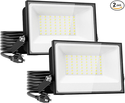 Onforu 40W Flood Lights Outdoor,4000lm Bright LED Work Light with Plug,Daylight White LED Flood Lighting, IP66 Waterproof Security Yard Lights for Garage Stadium 2 Pack