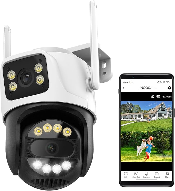 6MP Dual Lens Wireless Outdoor Security Camera Outdoor, WiFi Home Survaillance Camera, PTZ, 355°Pan, 90° Tilt, Human Detection & Auto Tracking, 2-Way Audio, IP66, 24/7 Recording,Night Vision