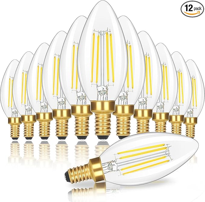 12-Pack Dimmable E12 Candelabra LED Light Bulbs 60 Watt Equivalent, 6W Ultra Bright 630 Lumen Chandelier Light Bulb, 5000K Daylight White Clear Glass B10 LED Candle Light Bulbs for Ceiling Fans