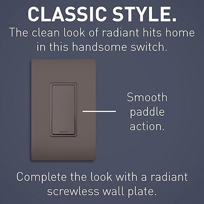 Legrand radiant TM873CC10 15 Amp Rocker Wall Switch, 3-Way Decorator Light Switches, Brown (1 Count)