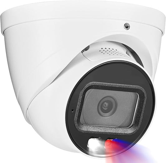 DahuaSecurity 4K 8MP PoE IP Camera, Strobe Red & Blue Light and Audio Alarm, Metal Turret Security Camera Outdoor, Two Way Audio, Color Night Vision, Human Vehicle Detection, 2.8mm Lens, IP67