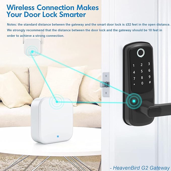 G2 Gateway for TT/DD Lock App, Gateway for Smart Door Lock with Remote Control, Only Work 2.4G Wi-Fi, Compatible with Alexa Voice Control