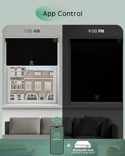 Yoolax Motorized Shades App Control, Blackout Automatic Blinds for Indoor Windows, Electric Roller Shades for Bedroom Living Room Office (Blackout Apex Black, 33" W x 87" H)
