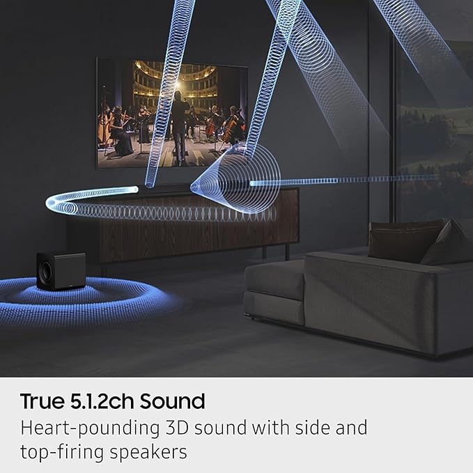 Samsung 5.1.2ch Soundbar HW-Q800F with Subwoofer, Dolby Atmos & DTS:X, Surround Sound System for Smart TV, Deep Bass Wireless Subwoofer, Home Theater Sound Bar for Movies, Gaming & Music