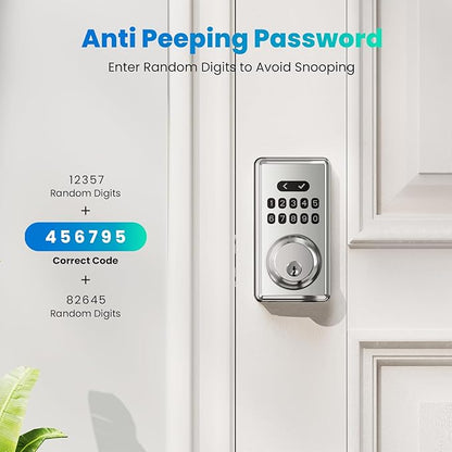 Keyless Entry Door Lock with Keypad, Electronic Smart Deadbolt, Smart Locks for Front Door, Auto Lock, Anti-Peeking Password, Easy Installation, Silver