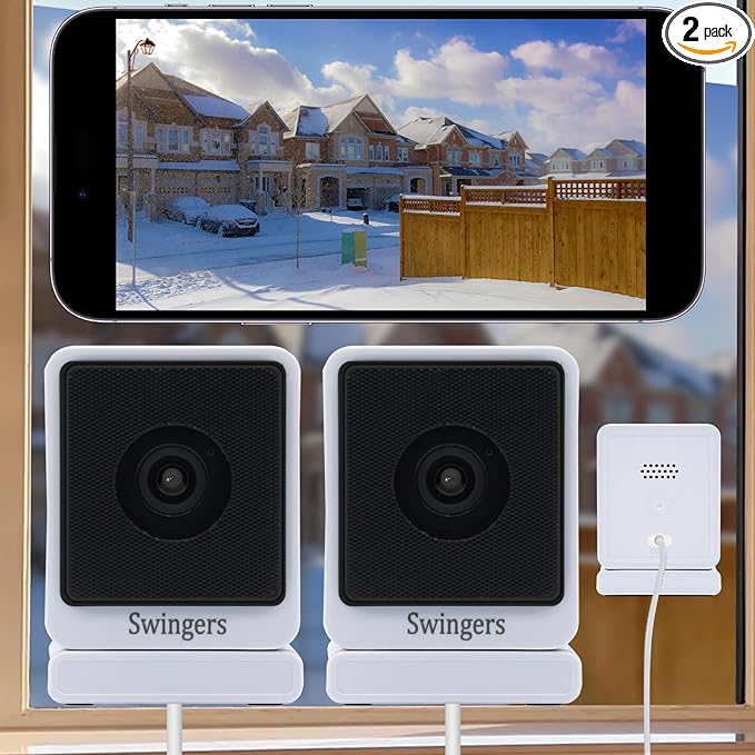 Swingers 3MP 2K Window Camera,2.4GHz & WiFi Indoor Cameras for Home Security with Phone app,Person & Motion Detection,Night Vision,Easy & Quick Install (2 Pack)
