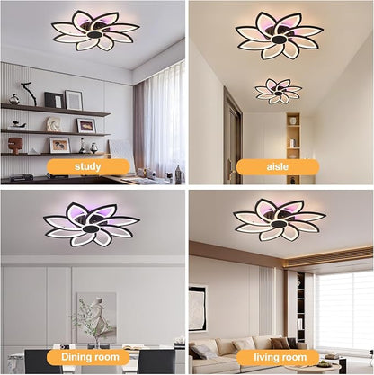 70W Flower LED Ceiling Light, 8-Petal Flush Mount with Remote | RGB Ambient Backlight Ceiling Lamp, Dimmable 3000K-6000K, 4200LM Remote Light with Memory for Living Room Bedroom Game Room