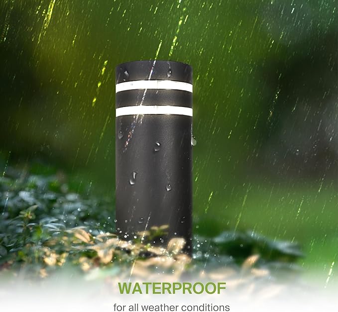 ASD 12" Round Bollard Light Fixture, Outdoor Pathway Floor Lamp | Antiglare, Waterproof, ETL Listed | 60W E26 Bulb Socket 120V | Landscape Hardwired Lighting, Exterior Post Lantern | Black, 4 Pack