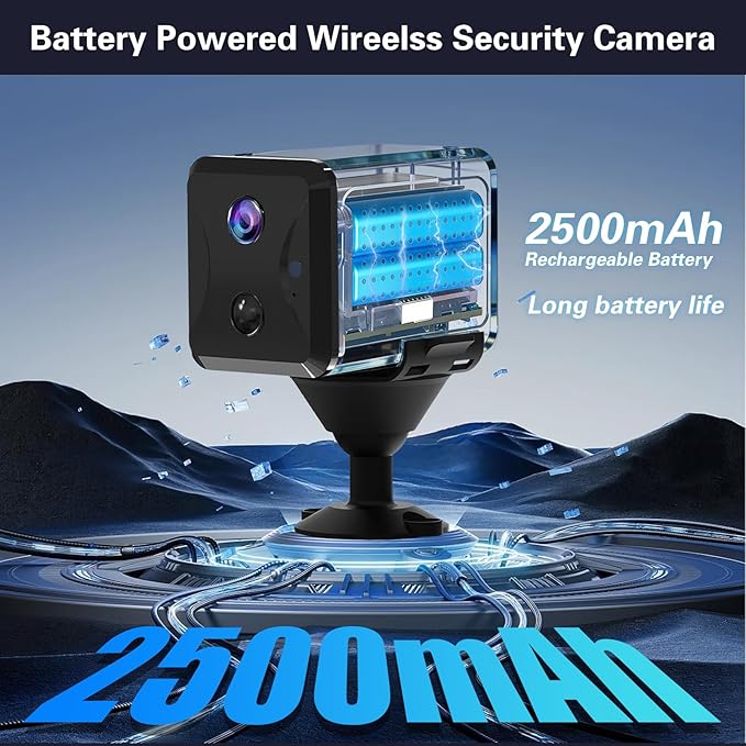 4G LTE Cellular Wireless Security Camera, with SIM Card and Memory Card, 2K HD Mini No WiFi Camera, Auto Night Vision, Real-Time Notifications,Portable Battery Operated Small Camera