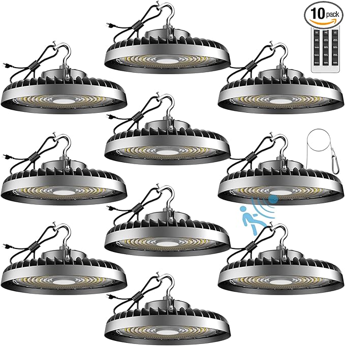Lightdot 10Pack 150W Smart LED High Bay Lights 22500lm UFO High Bay LED Shop Light with Motion Sensor AC100-277V UFO Lights with The Most Advanced Heat Dissipation for 16-30FT Height