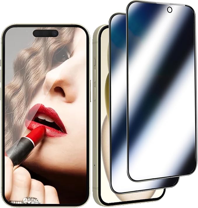 2 Pack compatible with iPhone 15 Privacy Screen Protector Mirrored Tempered Glass Film Anti-Spy Perfect Mirror Effect Touch Sensitive with Easy Installation Alignment Frame 6.1 inch - Silver