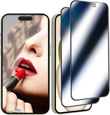 2 Pack compatible with iPhone 15 Privacy Screen Protector Mirrored Tempered Glass Film Anti-Spy Perfect Mirror Effect Touch Sensitive with Easy Installation Alignment Frame 6.1 inch - Silver