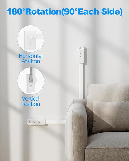 Olcorife Outlet Extender Stick, Power Strip with 6 Outlets & 4 USB Ports, Extends 22"-34", Rotates 180°(90° per Side), Home Dorm Essential for Nightstand, Couch and Desk (Pack of 2)
