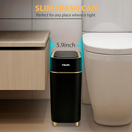 Pukomc Motion Sensor Wastebasket,2.3 Gallon Bathroom Trash can with lid