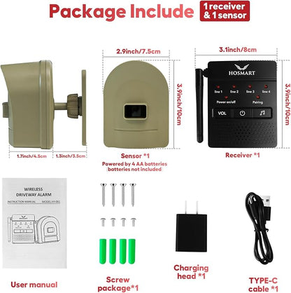 1/2 Mile Hosmart Driveway Alarm Wireless Motion Sensor System | Driveway Sensor Alert System Weatherproof Security Outdoor Motion Sensor & Detector Protect Outdoor/Indoor Property